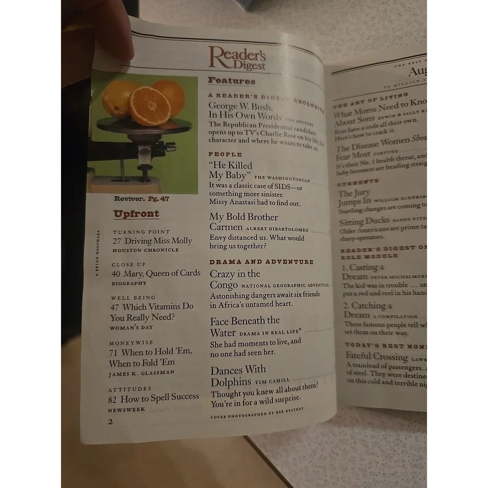 Readers Digest August 2000:‎ George W Bush, Truck Vs Train, Is It SIDS
